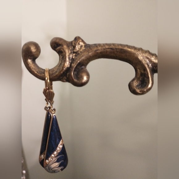 Vintage Tear Drop Blue Swirl wirl Art Deco Earrings - Picture 2 of 3